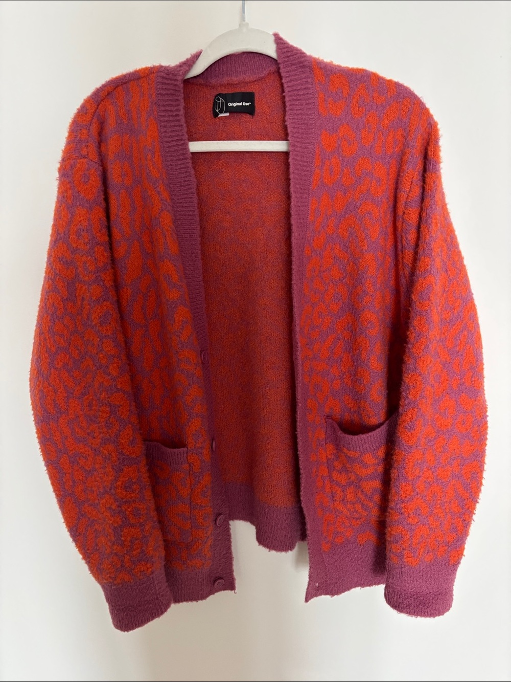 Original Use Orange and Purple Open-Front Patterned Cardigan